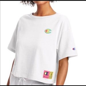 Champion White Heritage Cropped Tee Shirt